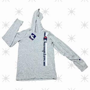 NWT Champion Lightweight Hoodie size Large Gray Long Sleeve Logo Athletic Top